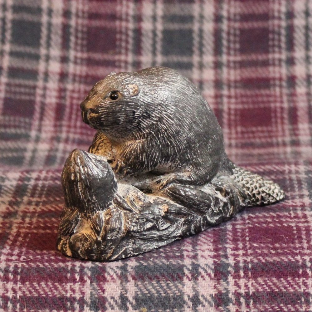 Wolf Originals Hand Carved Soapstone Beaver Glass Eyes Figurine